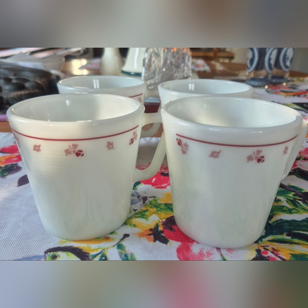 Pyrex Burgundy Rose Mugs